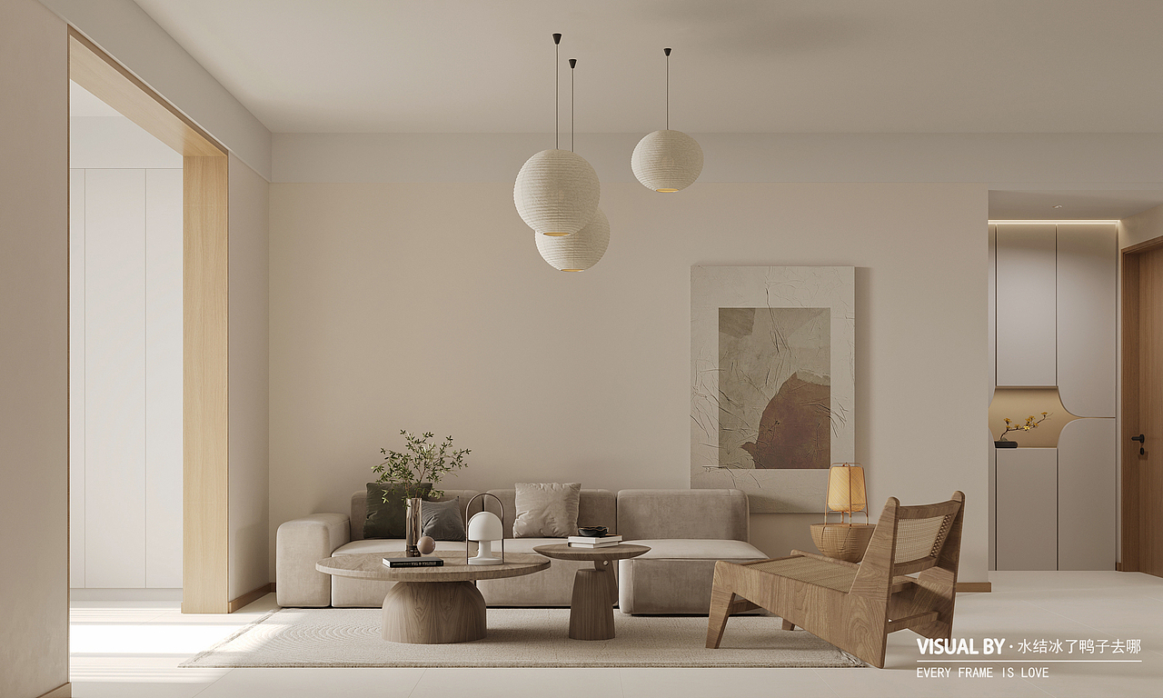 诧寂奶油风客餐厅效果图