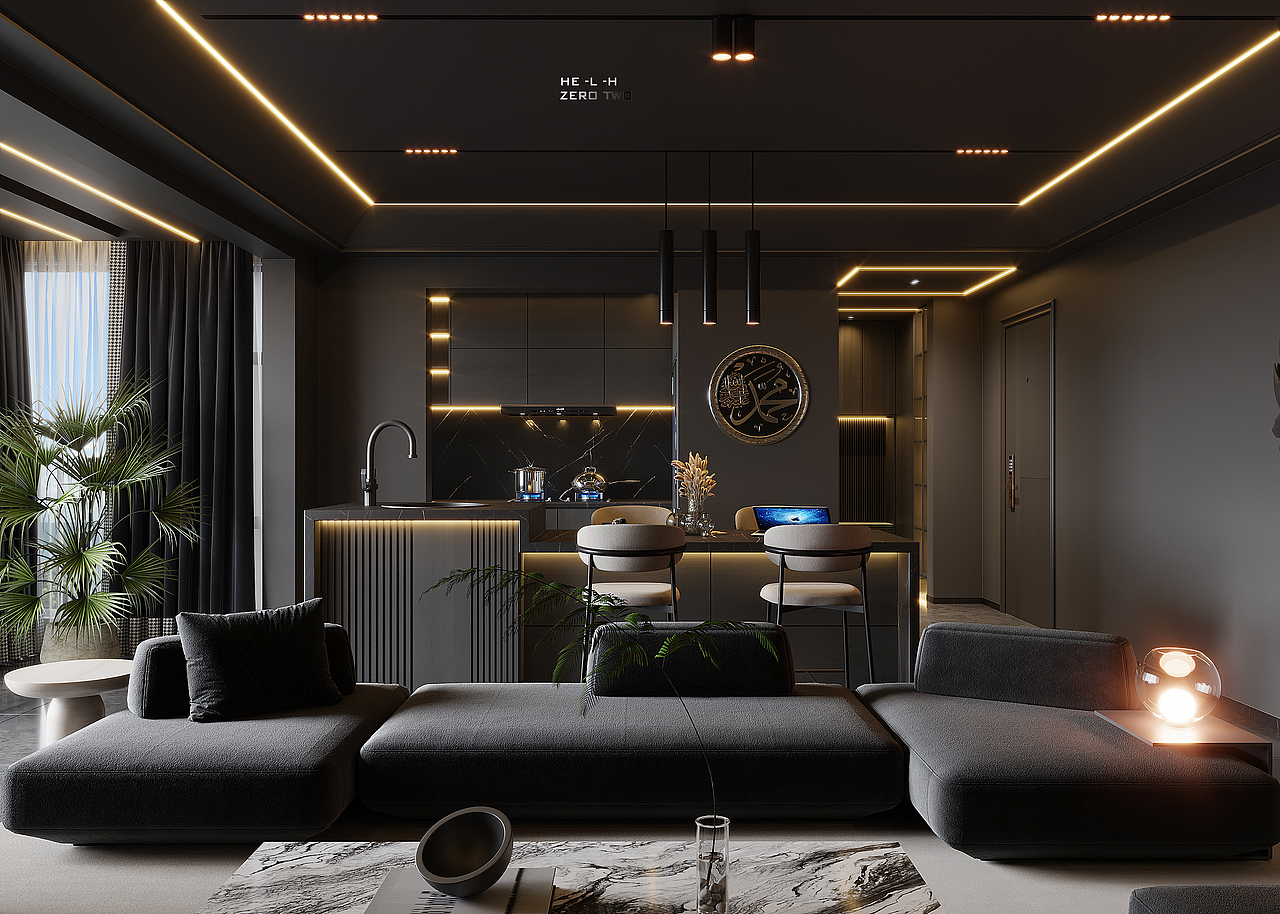 暗黑风格客餐厅厨房（图ZMzM5OTE4MzU2） - 建筑/空间 - 站酷设计师zero一two原创素材 - 站酷ZCOOL
