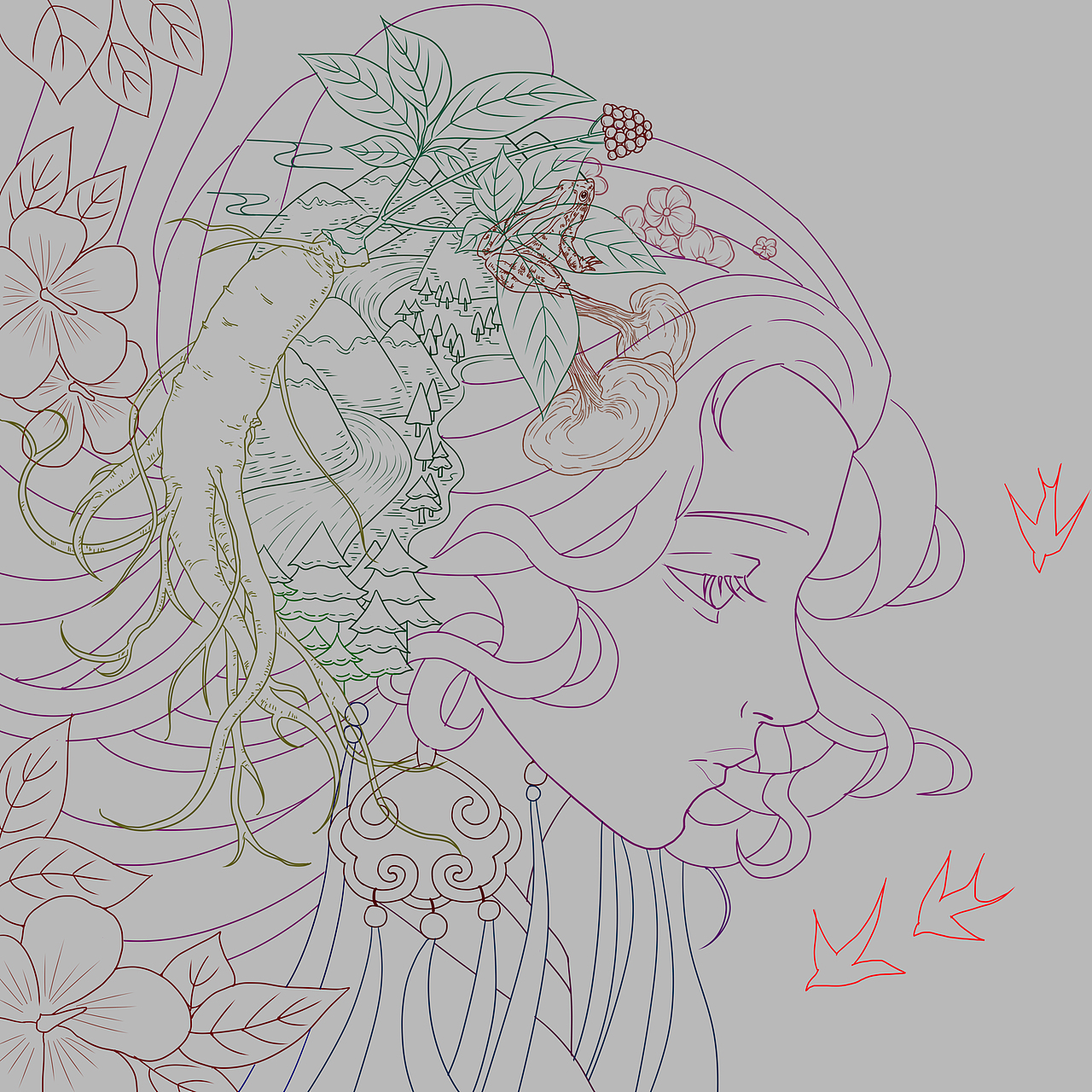 线性新中式插画头像+封面