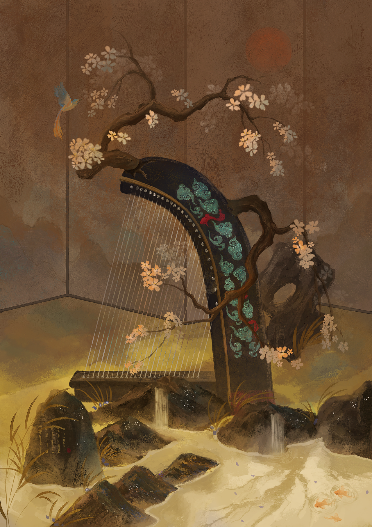 【古风静物】箜篌（图ZMzUxMjI1NDk2） - 商业插画 - 站酷设计师画画的晖言原创素材 - 站酷ZCOOL