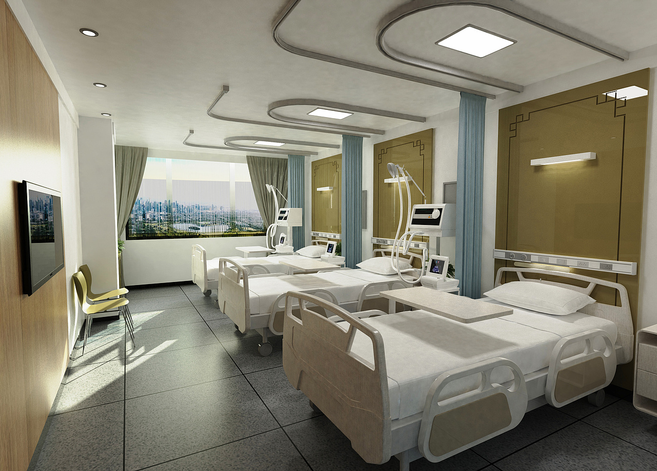 第十九期keyshot医疗病床场景源文件医疗医院病房场景