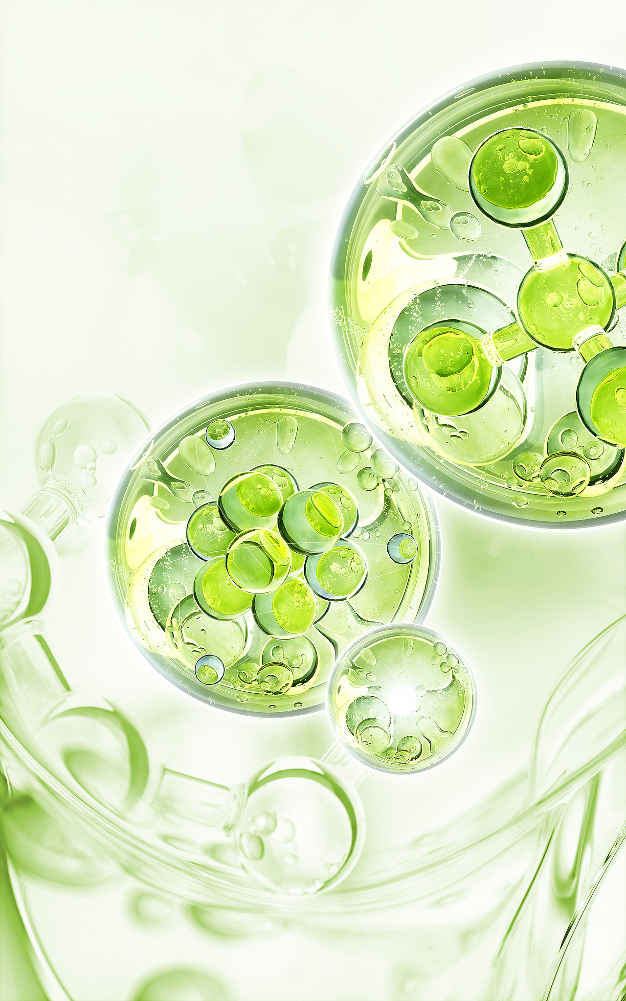 原创，化妆品的精华水滴与微观分子