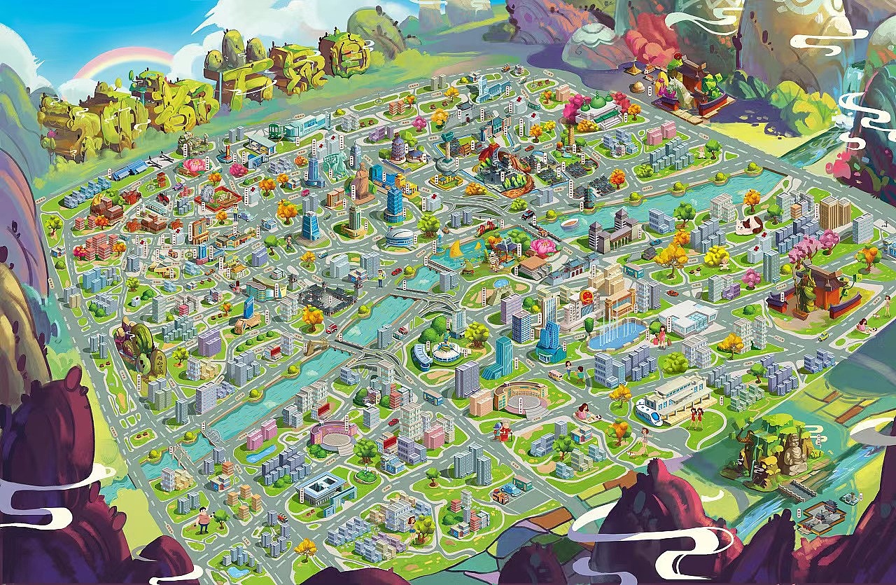 景点介绍线路设计游乐园全景图导览图设计与制作