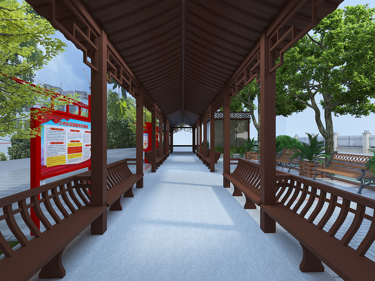 校园文化之中式连廊长廊设计