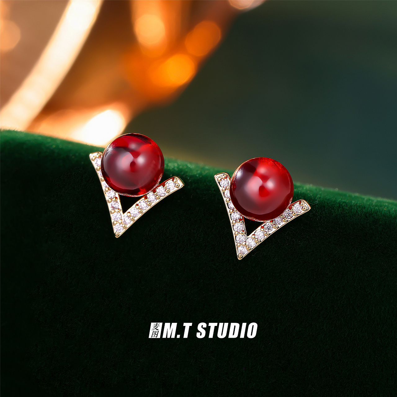 阿里巴巴耳钉水钻首饰静物场景图拍摄