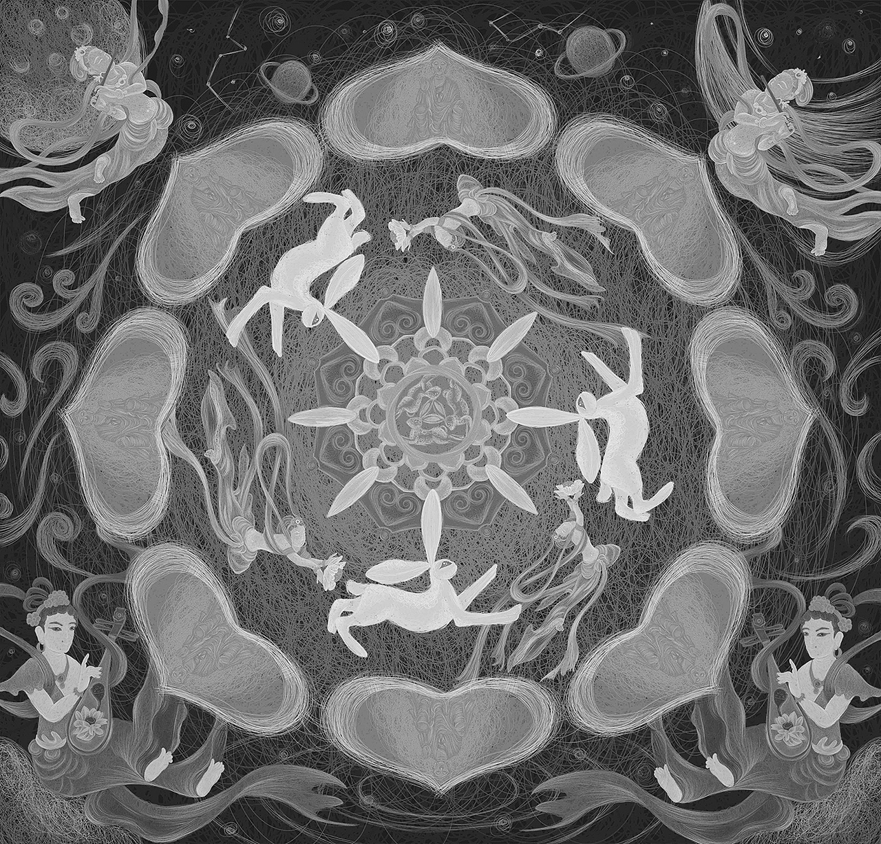 线圈插画-（三兔共耳）（图ZMzAyNjY0NTIw） - 艺术插画 - 站酷设计师线芽原创素材 - 站酷ZCOOL