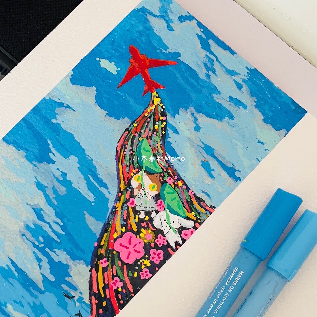 丙烯马克笔|夏日飞机✈️（图ZMzQwODM3MDA0） - 商业插画 - 站酷设计师小木春和原创素材 - 站酷ZCOOL