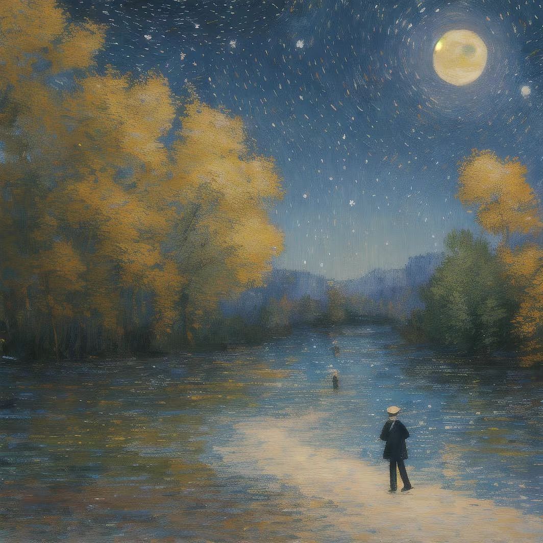 AI创作-梵高风格星空下的男人