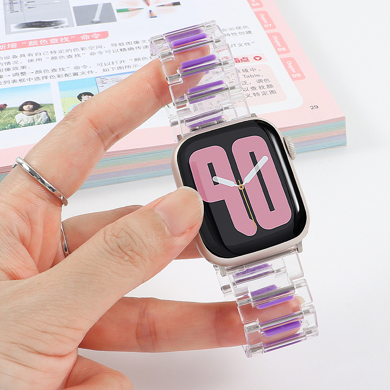 适用苹果手表水晶树脂亚克力透明表带详情页 产品表带