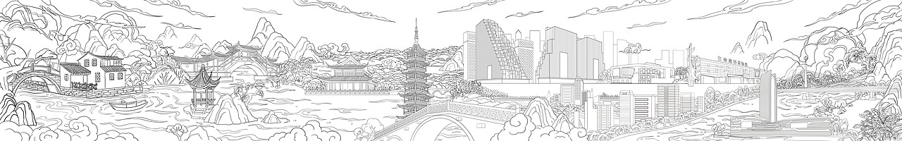 昆山经典地标国风长图（图ZMzY5MjY5NzQw） - 新锐潮流插画 - 站酷设计师DD木须原创素材 - 站酷ZCOOL