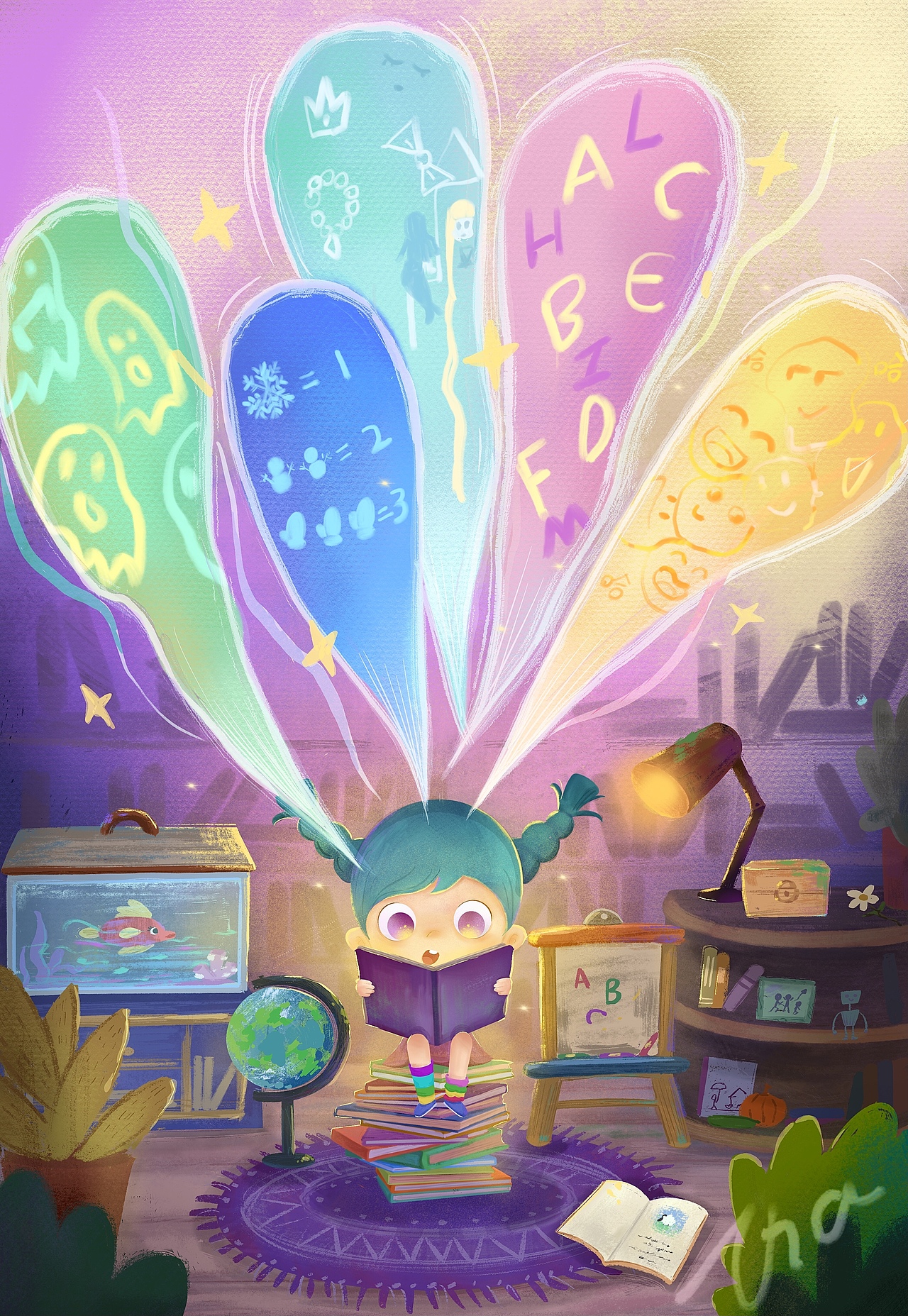 爱读书的小女孩（图ZMzM3MDg5MTcy） - 儿童插画 - 站酷设计师飞天小女警儿原创素材 - 站酷ZCOOL