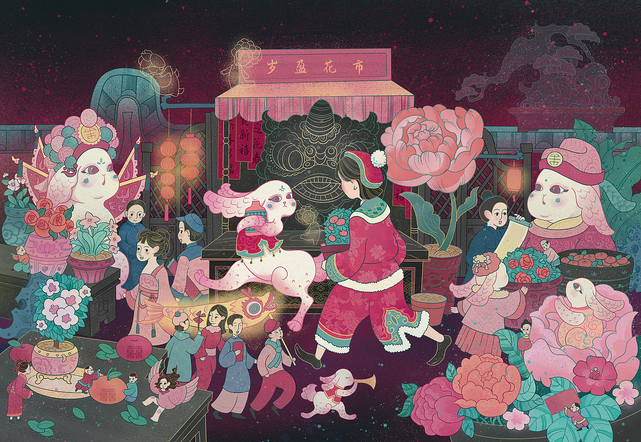 【行花街】众生百相（图ZMzQyMzM4ODg0） - 商业插画 - 站酷设计师五仁越饼Yyue原创素材 - 站酷ZCOOL