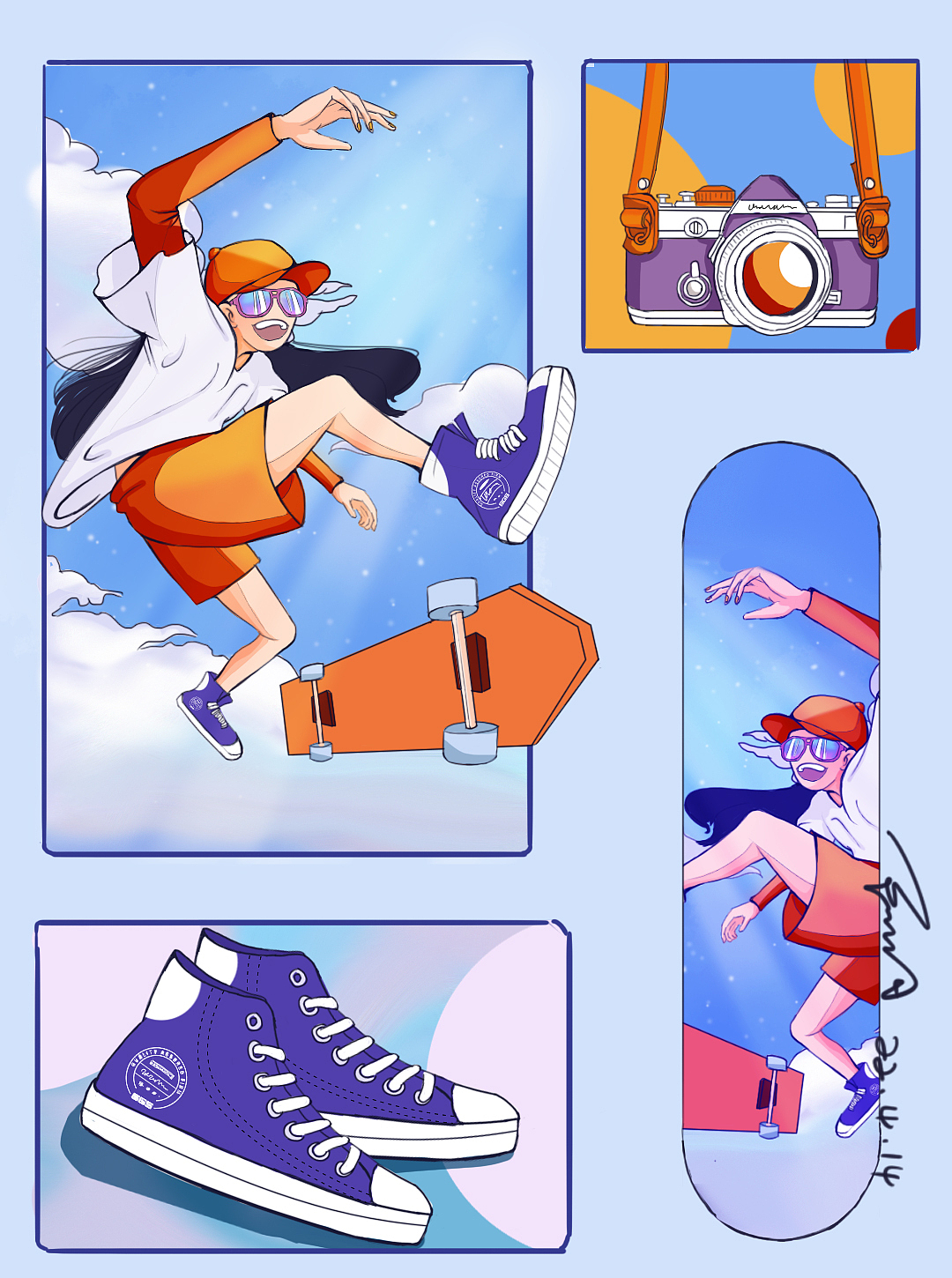 滑板女孩（图ZMjk3MjQxMDQw） - 商业插画 - 站酷设计师CHEN1Y原创素材 - 站酷ZCOOL