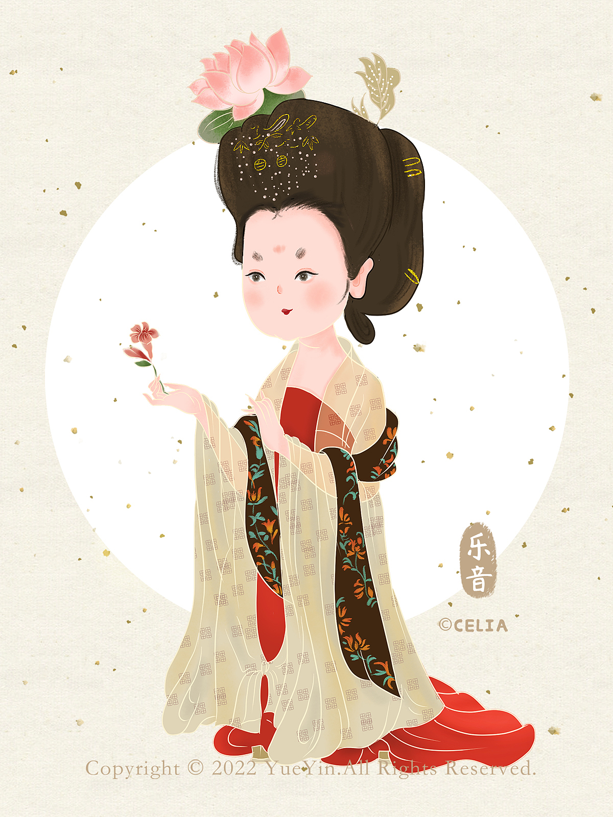 簪花仕女图_乐音插画-站酷zcool