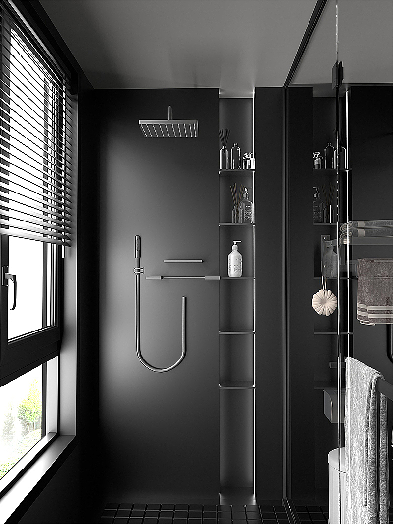 黑色质感系浴室场景