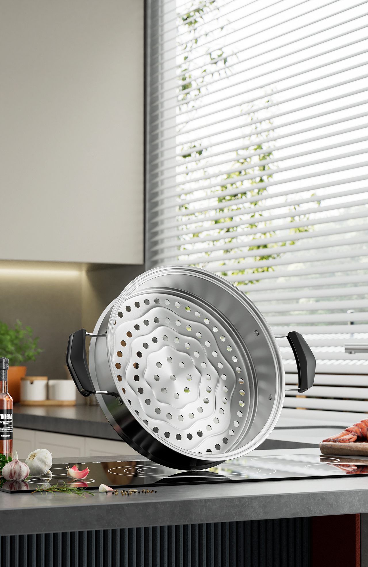 不锈钢蒸锅丨厨具丨3D丨C4D产品渲染 ✖ 德艺电商视觉