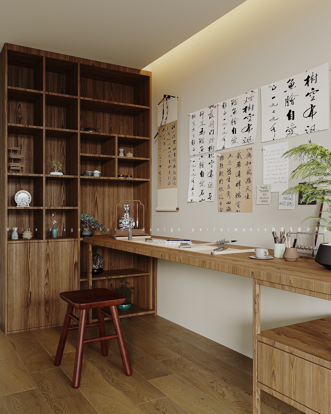 新中式客餐厅——白龙马效果图（图ZMzUyMDUzNTY0） - 家装设计 - 站酷设计师效果图小雨原创素材 - 站酷ZCOOL