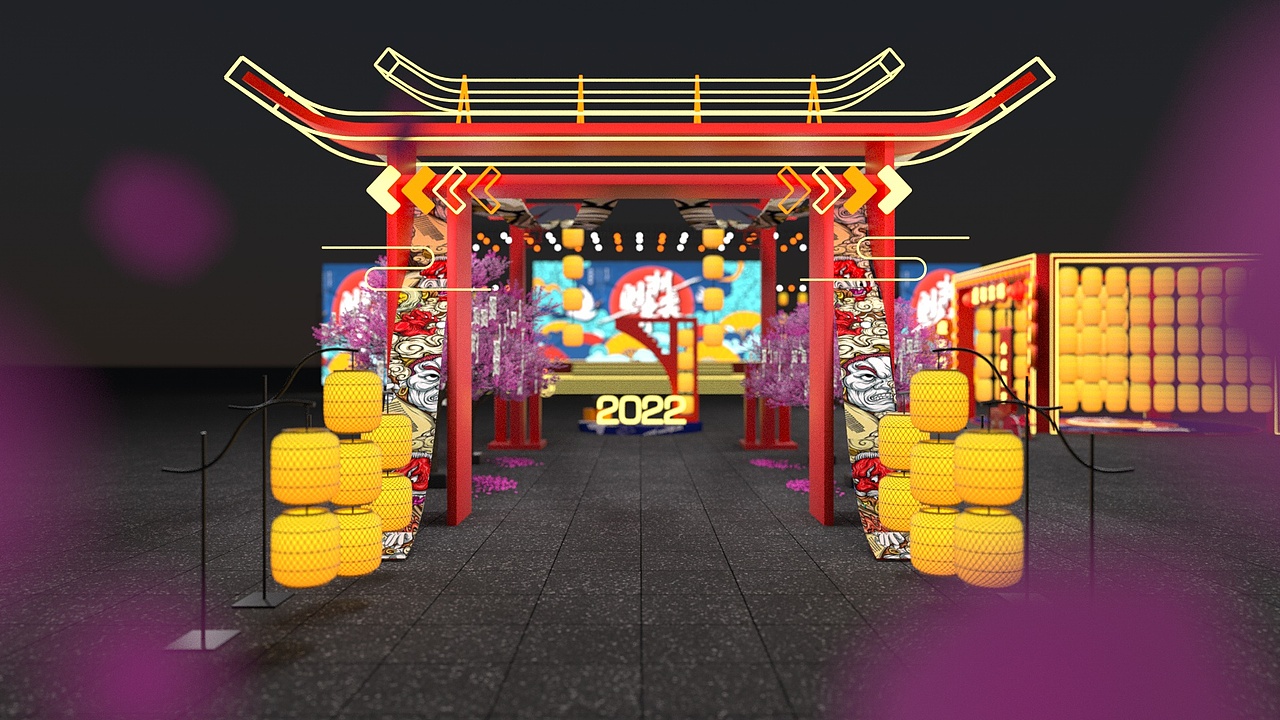 国潮夜晚美陈氛围舞台活动（图ZMzExNzQxODEy） - 景观设计 - 站酷设计师良秀原创素材 - 站酷ZCOOL