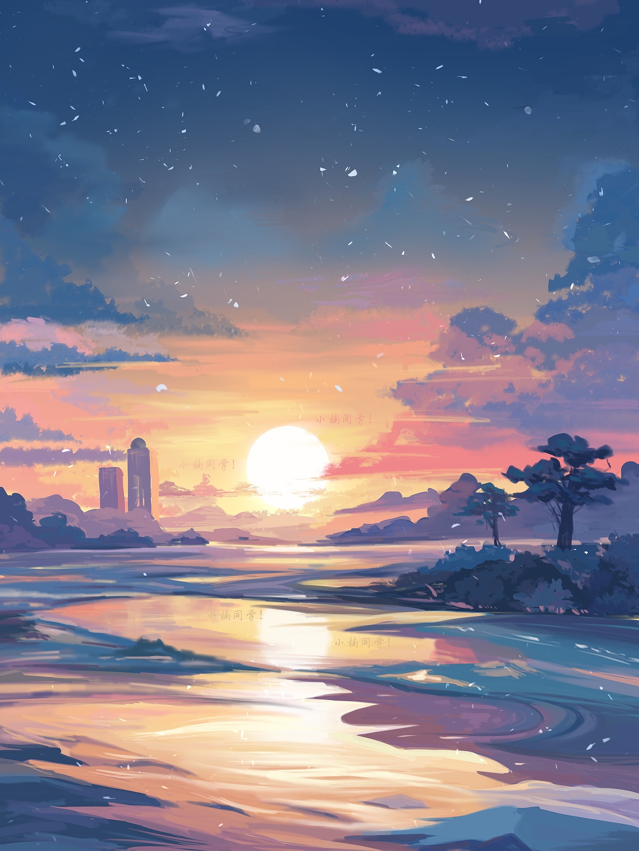 落日余晖插画分享