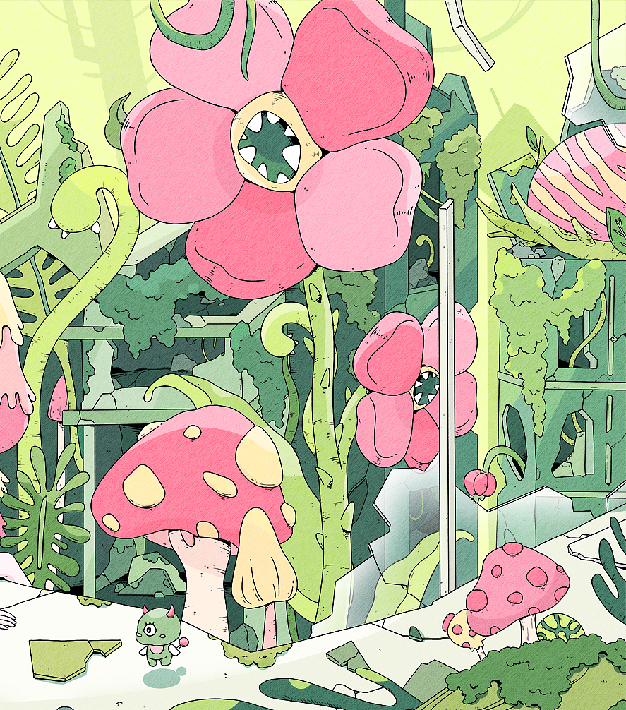 怪诞之旅｜植物乐园、宇宙车站（图ZMzQ3MjY2ODY4） - 商业插画 - 站酷设计师晴画Skylia原创素材 - 站酷ZCOOL