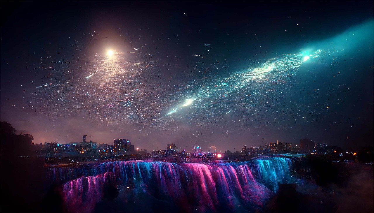 星空瀑布海水月