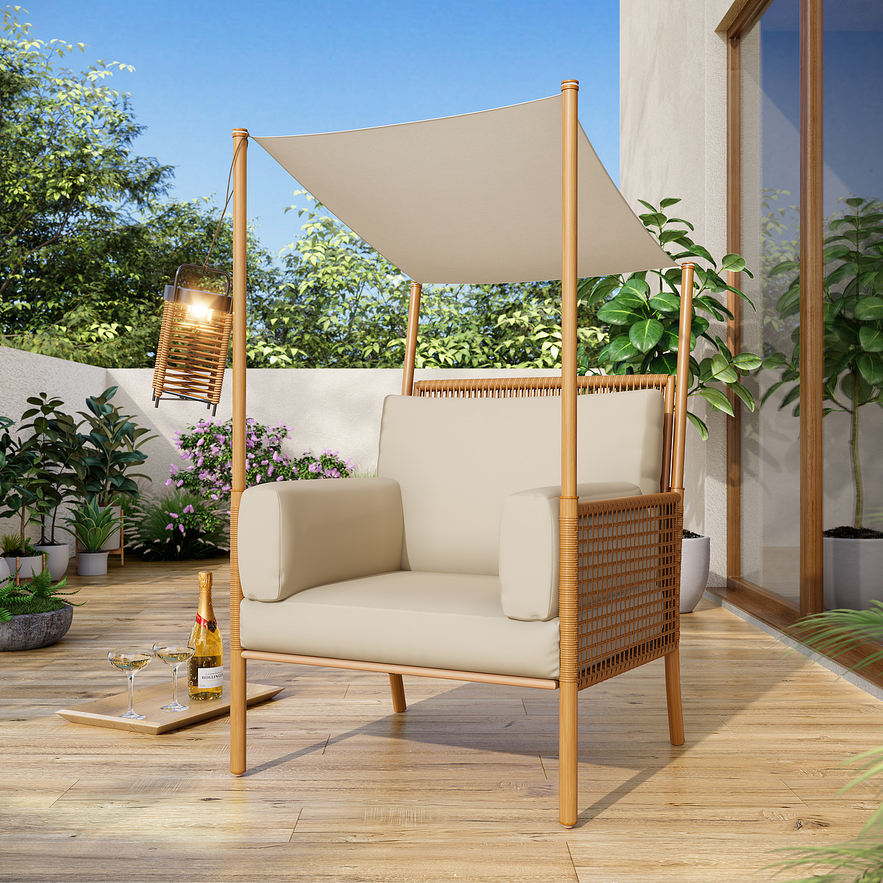 户外家具 铁制带顶布编藤椅 亚马逊主图A+