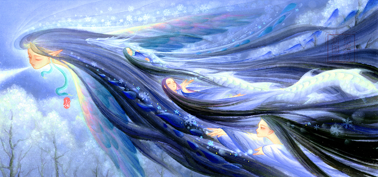 新国画 | 《雪》手绘清新国风节气神话海报 水墨画艺术（图ZMzcwNjAwODEy） - 艺术插画 - 站酷设计师何塞特Herset原创素材 - 站酷ZCOOL