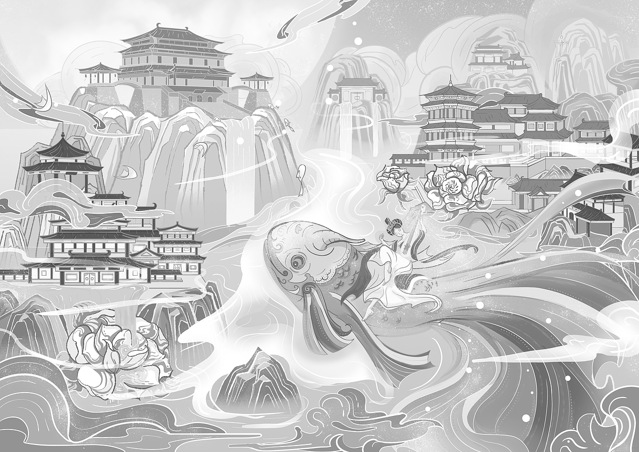 月下长安系列-大唐芙蓉园（图ZMzUyODc4MTky） - 商业插画 - 站酷设计师夏目xm原创素材 - 站酷ZCOOL