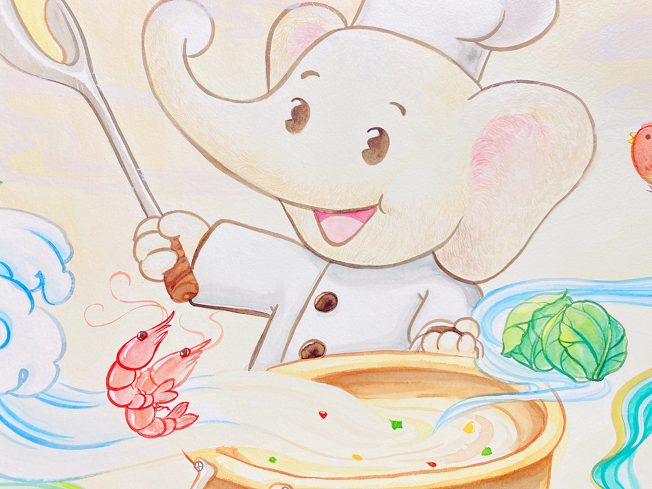 纯手绘水彩国风海报汤好喝白象——周小米女王（图ZMzI1NDIwOTYw） - 海报 - 站酷设计师周小米女王原创素材 - 站酷ZCOOL