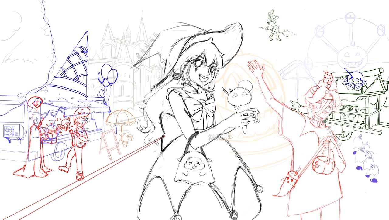 【绘画过程】万圣节游乐园（图ZMzIxMzM2NzEy） - 创作习作 - 站酷设计师多串在画画原创素材 - 站酷ZCOOL