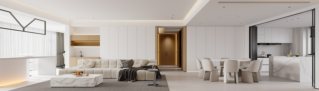 现代简约原木风大平层效果图