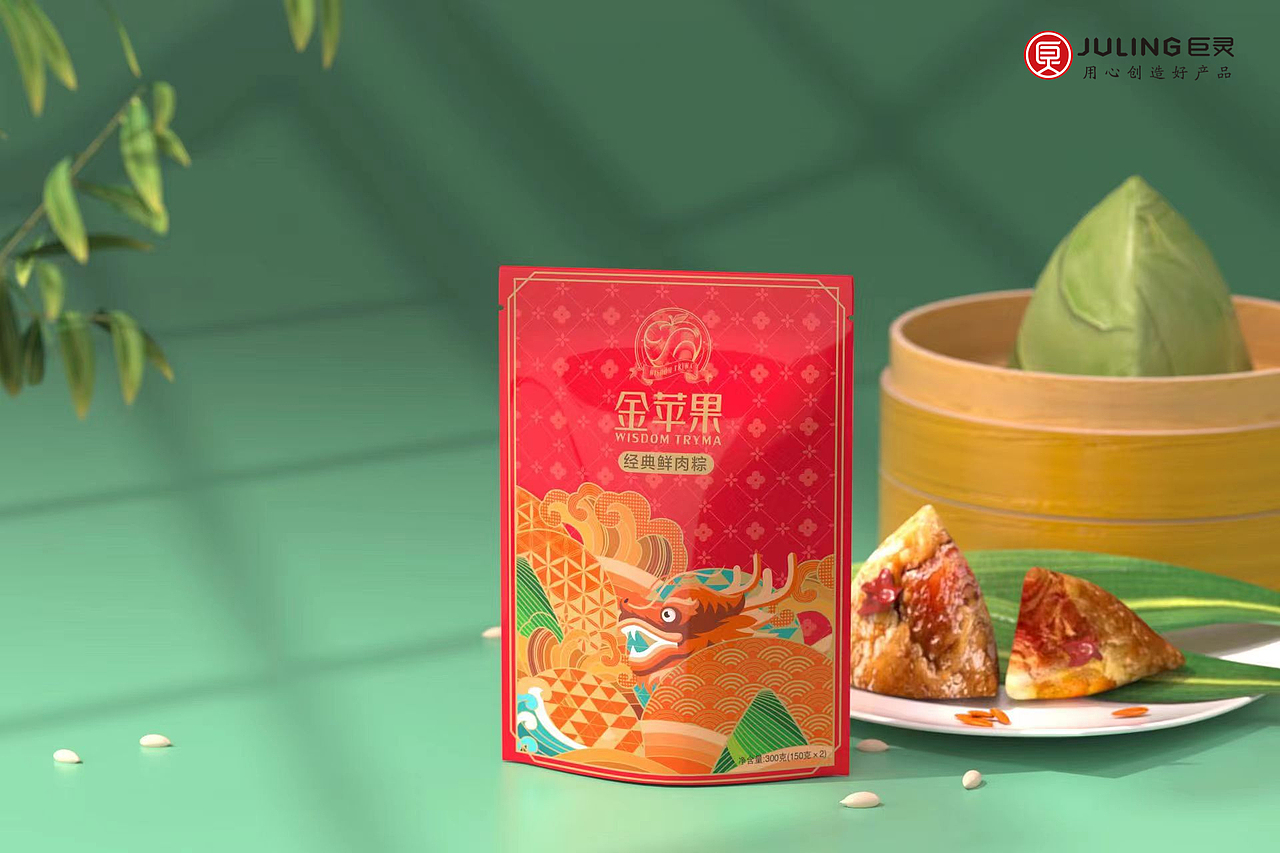 巨灵设计|精致传统中国风金苹果粽子礼盒