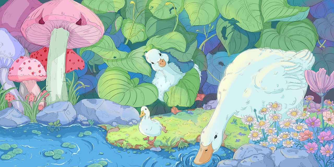 【学员作品】火烧-在河边喝水的小鸭（图ZMzMzNDAyMzA0） - 商业插画 - 站酷设计师冯渡插画工作室原创素材 - 站酷ZCOOL