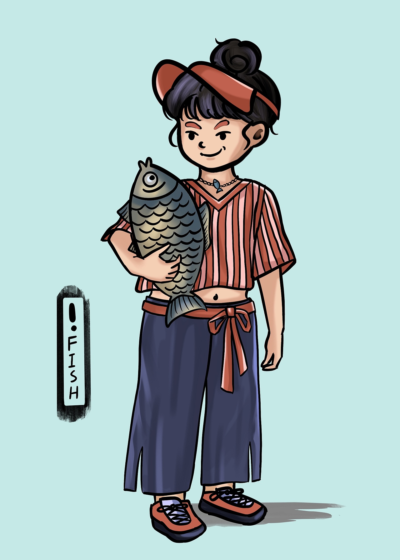 卡通女孩人物插画10-鱼儿要鲜活