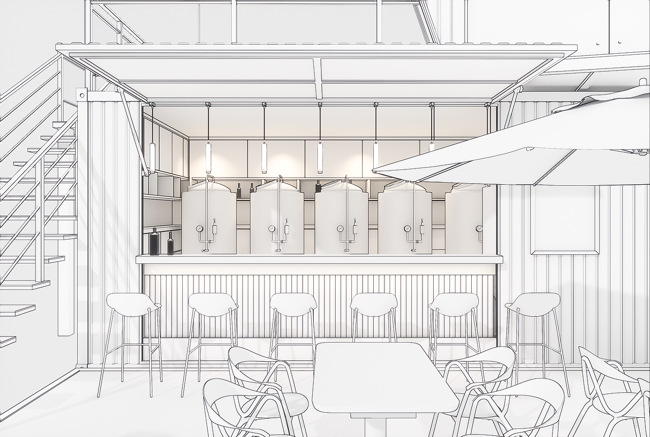 集装箱啤酒站设计建模（图ZMzY3NjI1NzA0） - 商业空间设计 - 站酷设计师Azurescapeeee原创素材 - 站酷ZCOOL