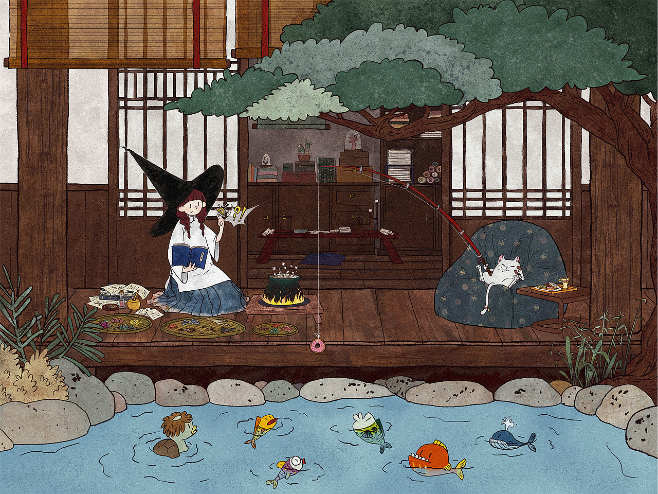 小魔女&白猫的休息日（图ZMzQ0ODc2NzYw） - 创作习作 - 站酷设计师大慢狐狸_肆肆肆原创素材 - 站酷ZCOOL