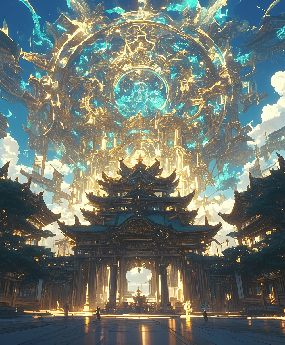 黄金宫殿瑞云绕,圣光辉映显神威、