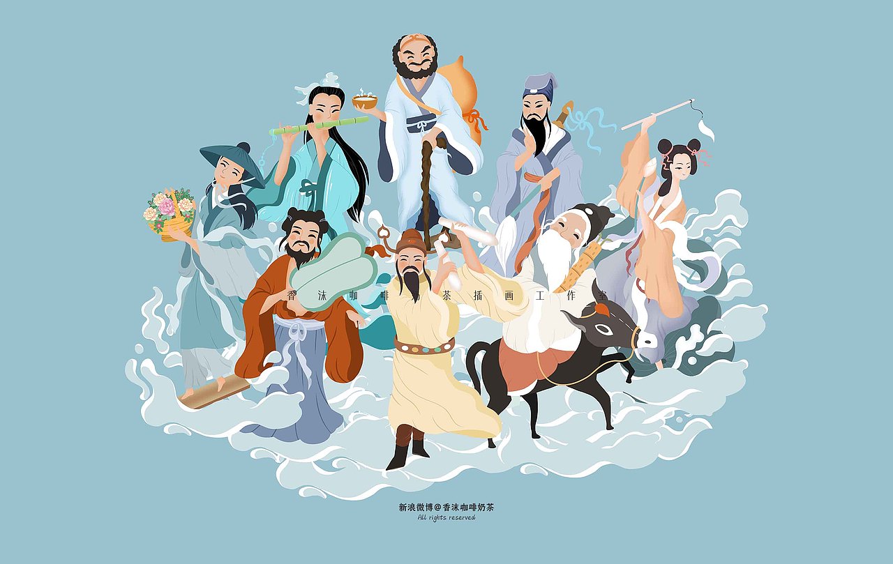 米越•八仙过海品牌插画(图ZMjk3MzA1MzA4) - 商业插画 - 站酷设计师香沫咖啡奶茶原创素材 - 站酷ZCOOL