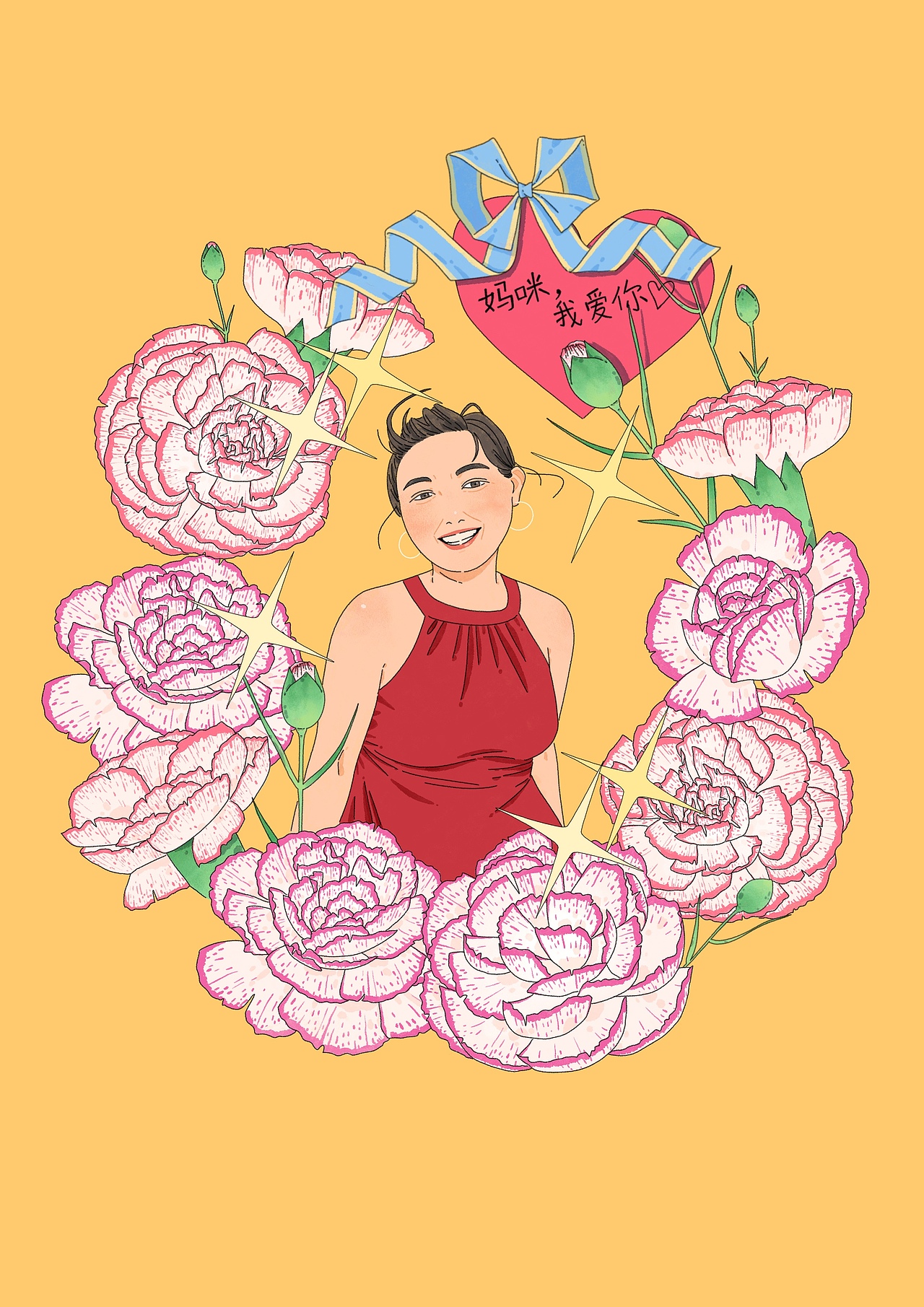 到妈妈到马来西亚海边玩，她穿着泳衣，笑得很灿烂