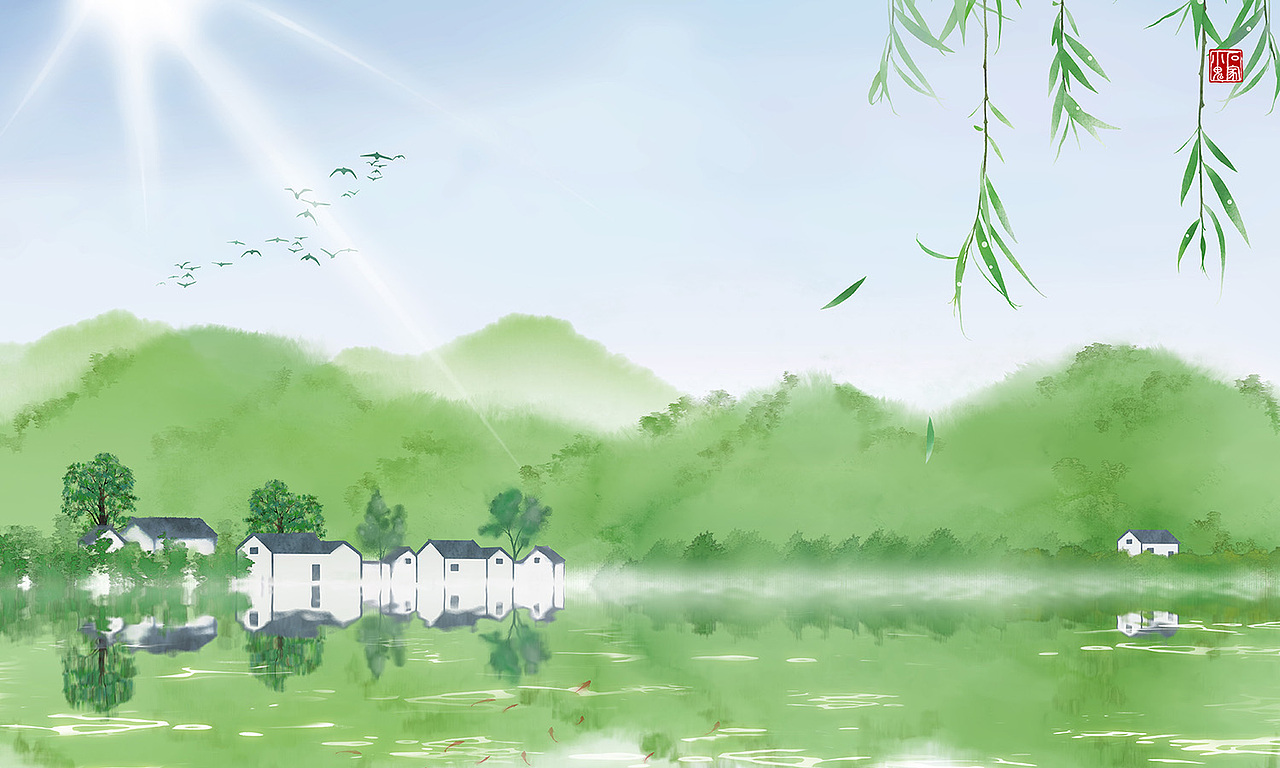 中国风夏季乡村插画