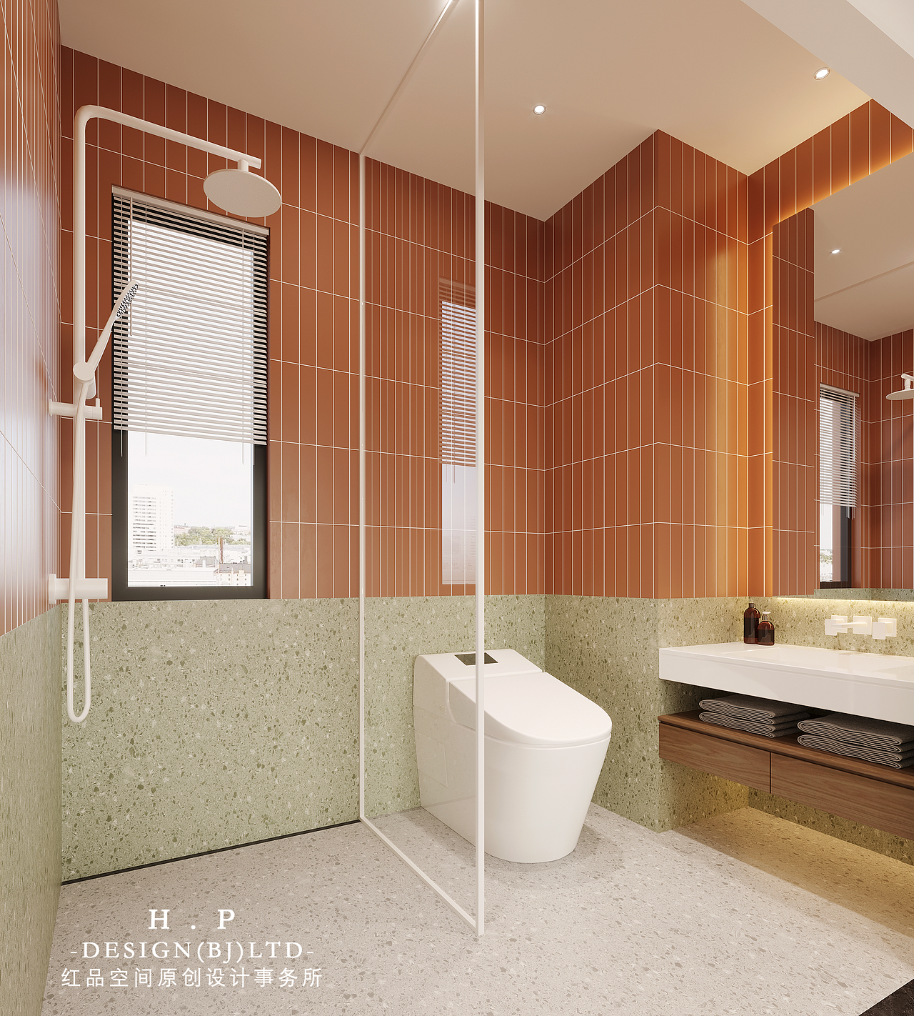 卫生间延续了主卧的风格,干湿分离加透明玻璃的设计使得空间更加明亮。