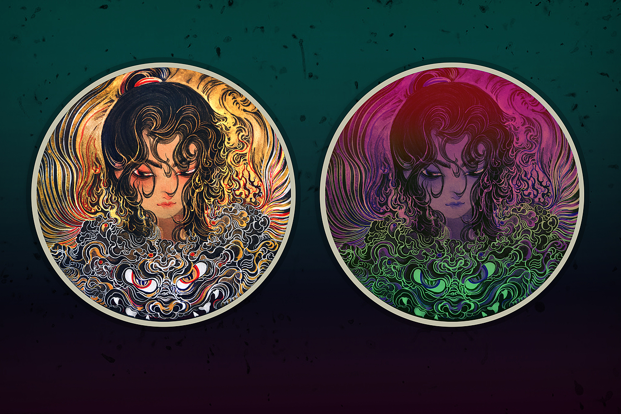 《五尾赤炎狐.竜虎伞道.破势魃.金蚩》白中南颜彩-人川