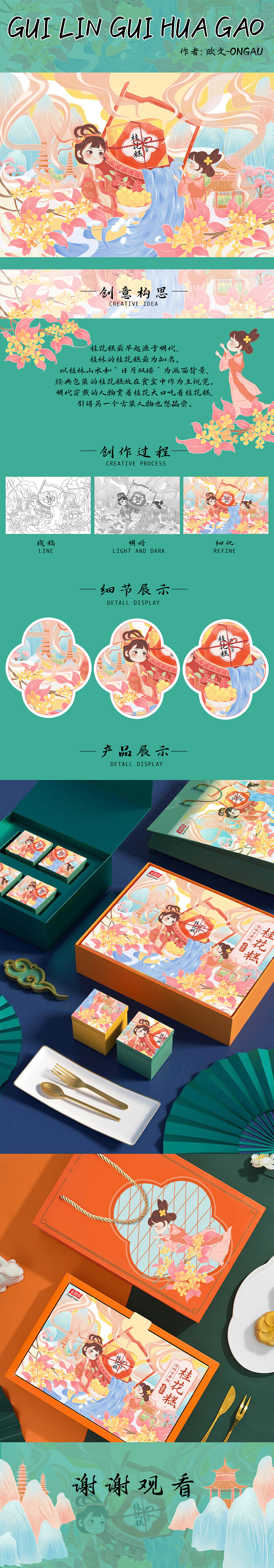 原创新国风插画：桂花糕包装（图ZMzUxMjg1NDI4） - 商业插画 - 站酷设计师ONGAU原创素材 - 站酷ZCOOL