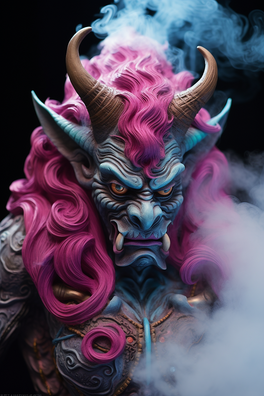 超写实动物插画风格的紫色烟雾魔鬼