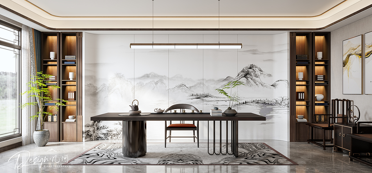 几何空间视觉表现 | 碧桂园大平层新中式客餐厅（图ZMzQxMzg3ODg4） - 家装设计 - 站酷设计师几何空间灬原创素材 - 站酷ZCOOL