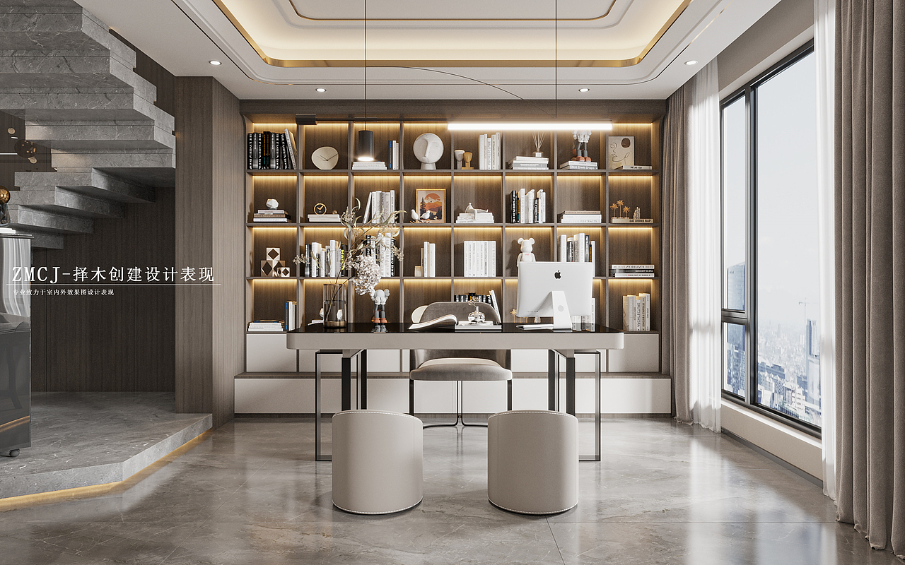 现代轻奢别墅客厅--择木创建晨晨