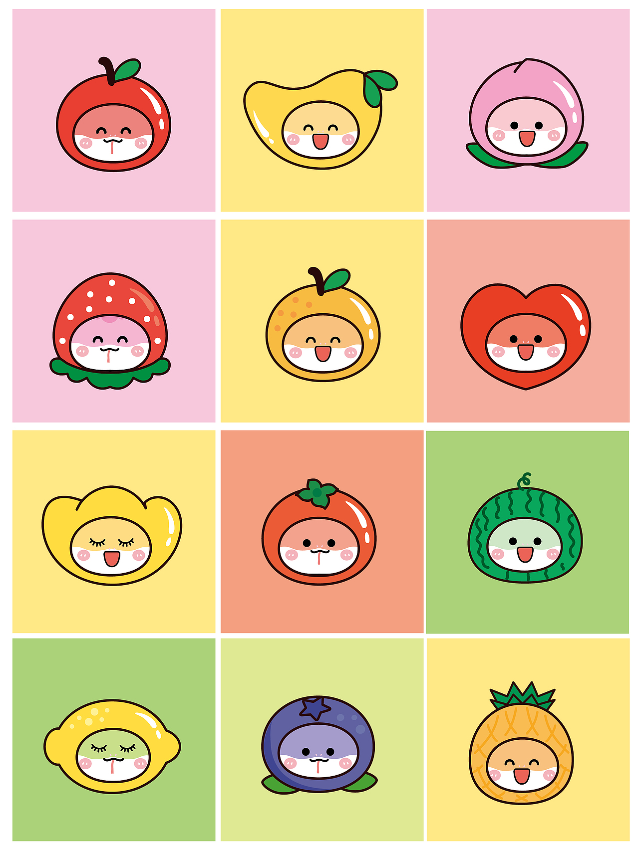 水果系列祝福蛇卡通可爱插画手绘图片素材头像