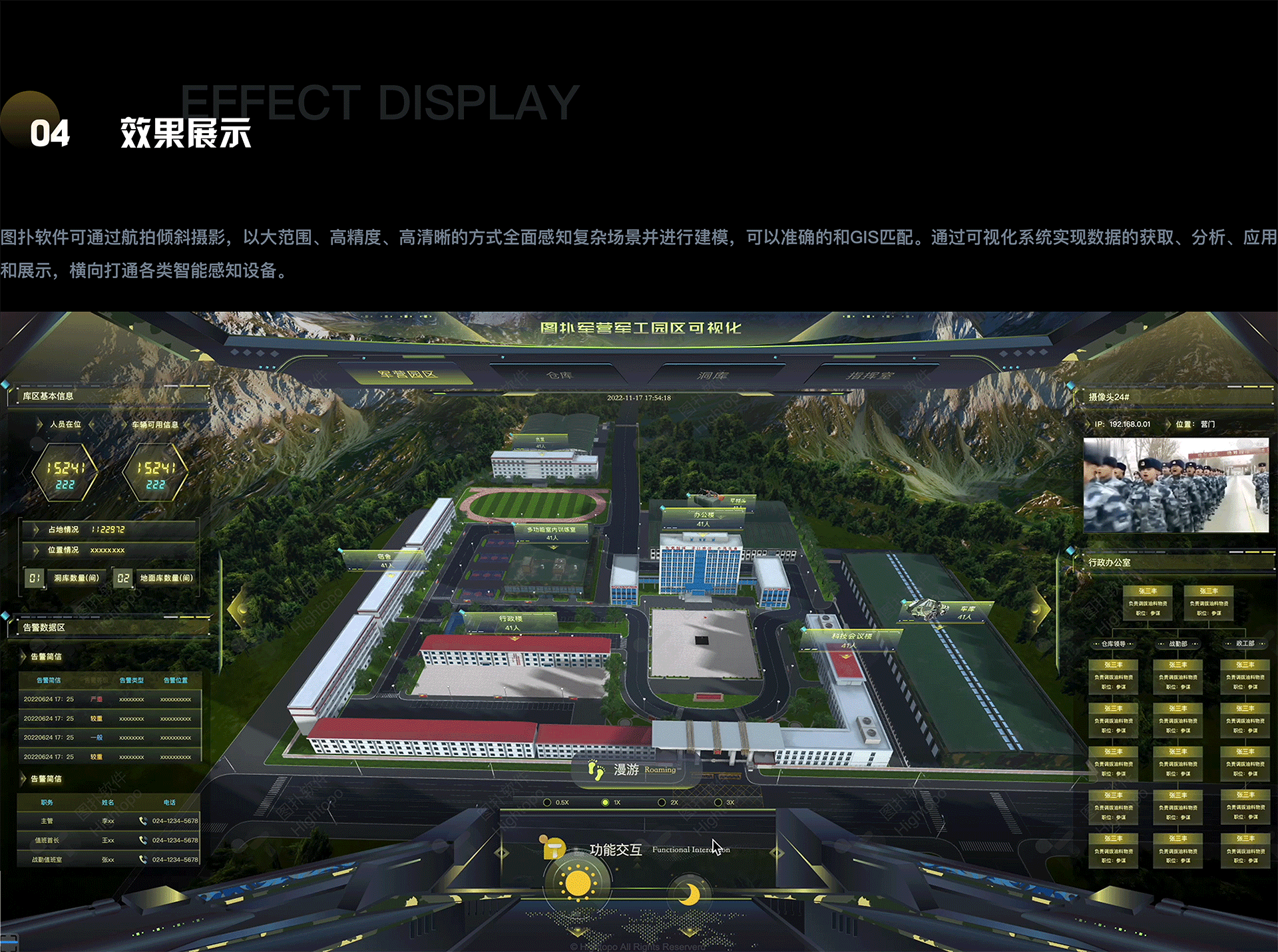 智慧军营数字孪生,3D 可视化防御监控