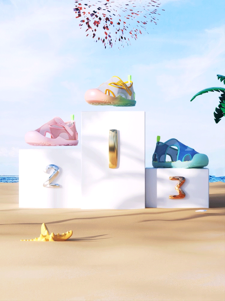 巴拉巴拉母婴儿童夏季防水凉鞋三维动画视频设计