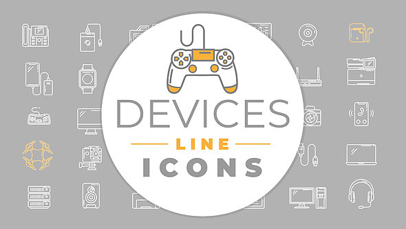 AE模板|简约动态描边粗细设备图标展示动画开场